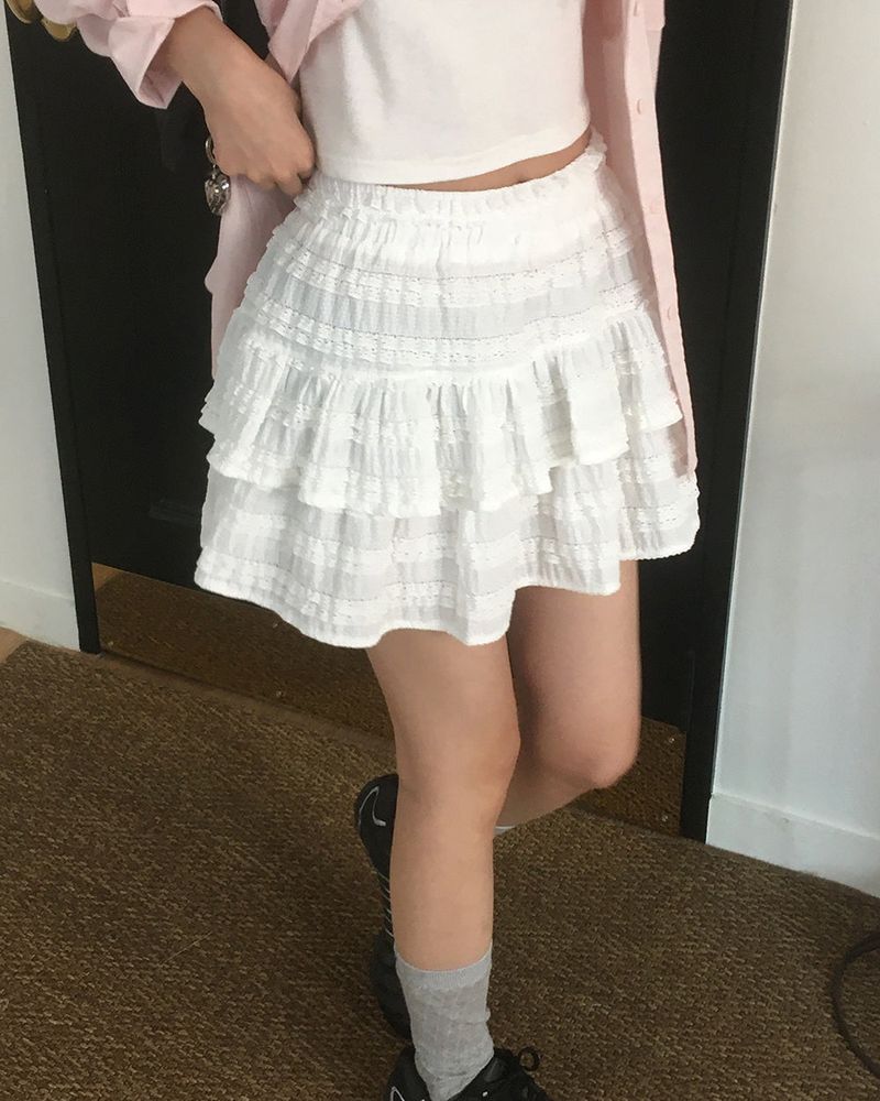WONDER WONDER(ワンダーワンダー)の「Pecu lace frill mini skirt(Skirts)」