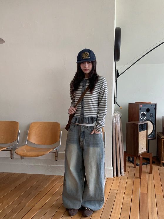 Dalt Side Pintuck Wide Denim Pants