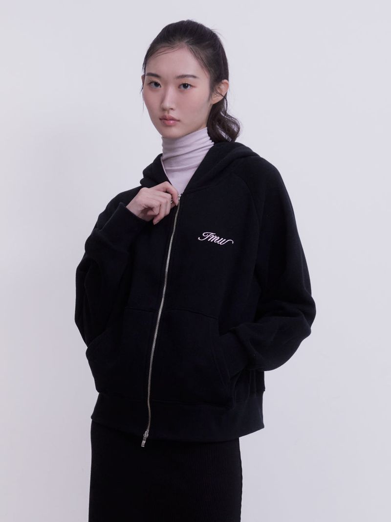 Raglan 2way Hood Zip-up (BLACK)