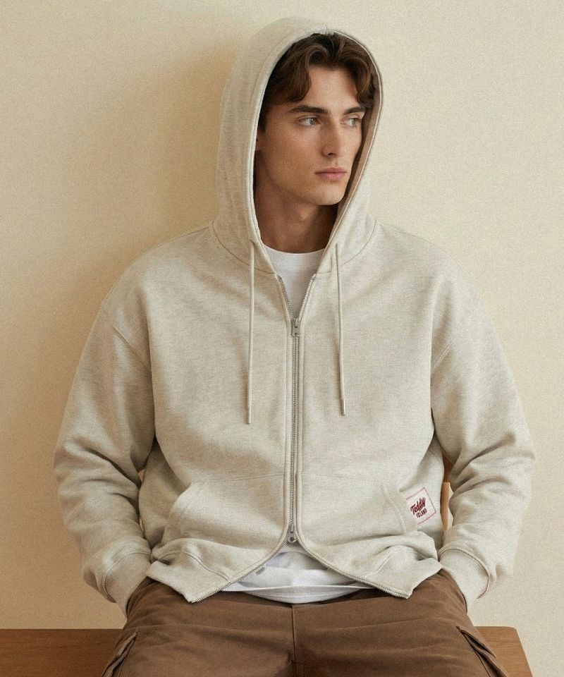 Pocket tag zip-up hoodie [OATMEAL]