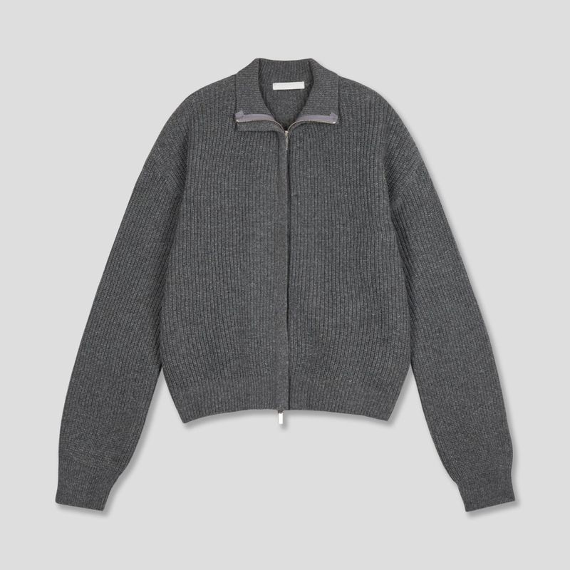 Fold crop knit zip up