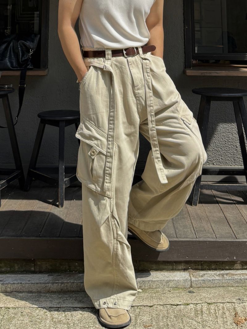 Belted cut line dying cargo pants