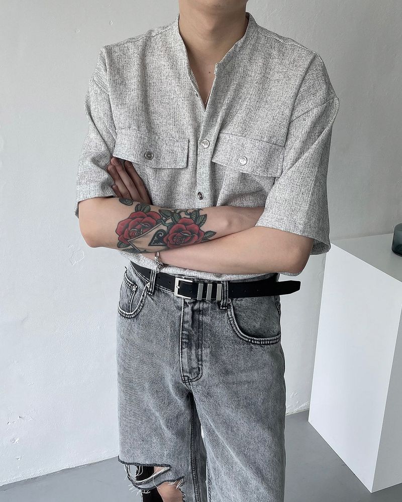 CR Tweed Round Half Shirt (2 colors)