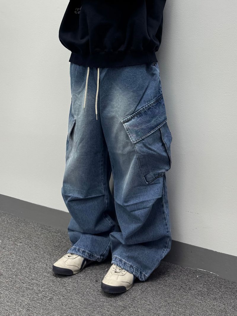 denim oblique cargo pants