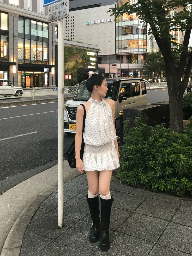 Atelier Dot Frill Haler Flare Mini Dress
