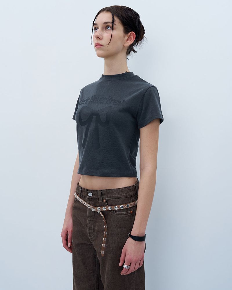 NEVER BREAK CROP TSHIRT-CHARCOAL