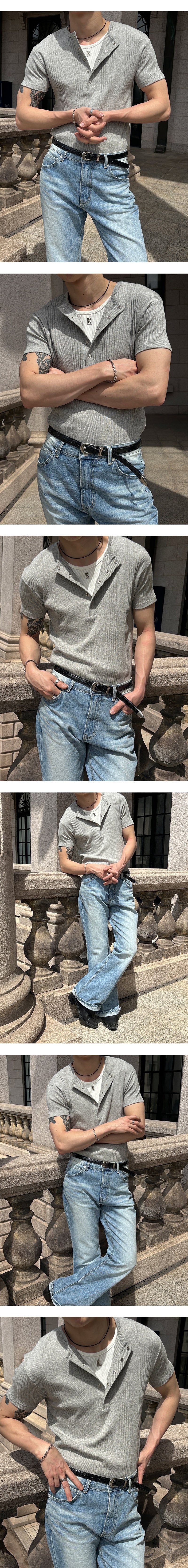 [S/S] High ribbed henry neck half knit(3color)