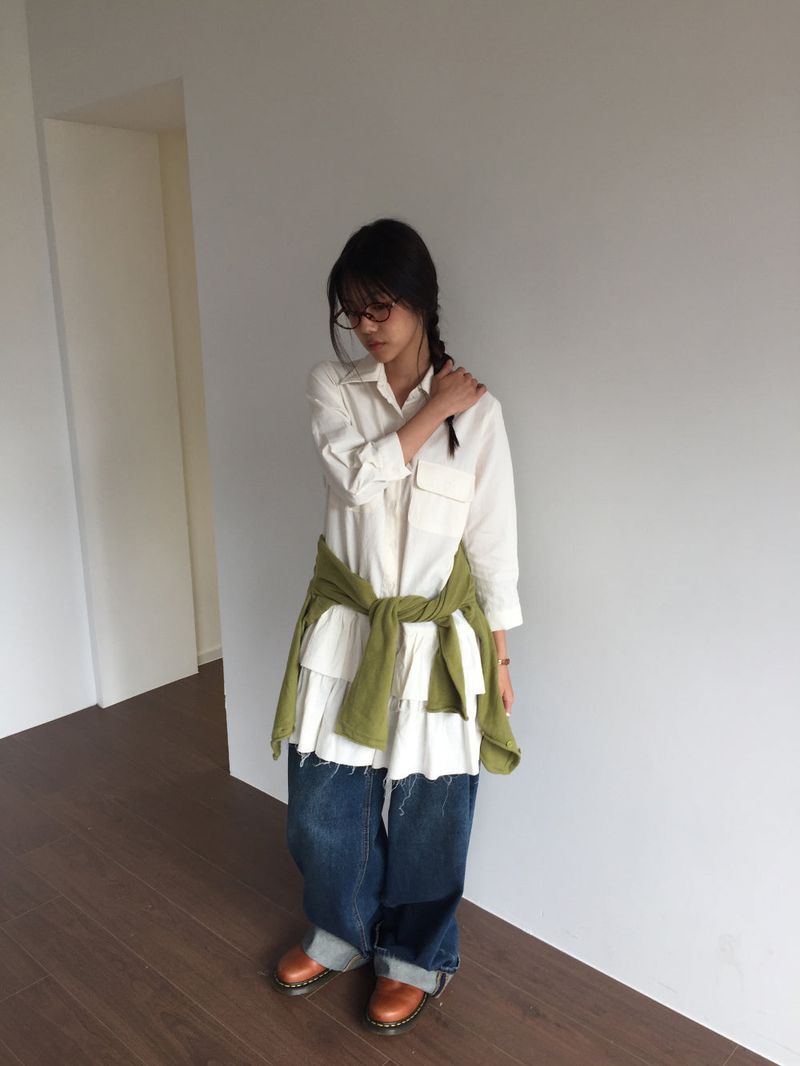 Lamb Buck Shirt Frill Dress (2color)