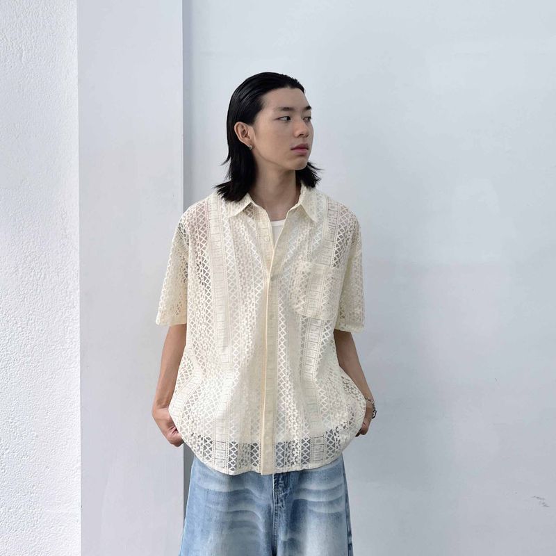 Hollow Knit Striped Shirt