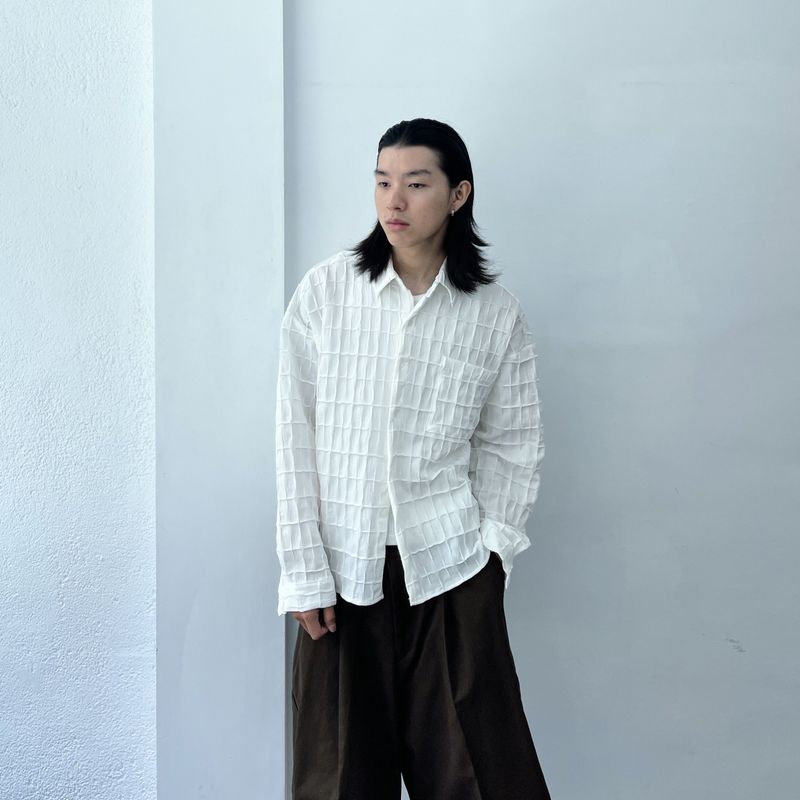 Textured Grid Crinkle Shirt