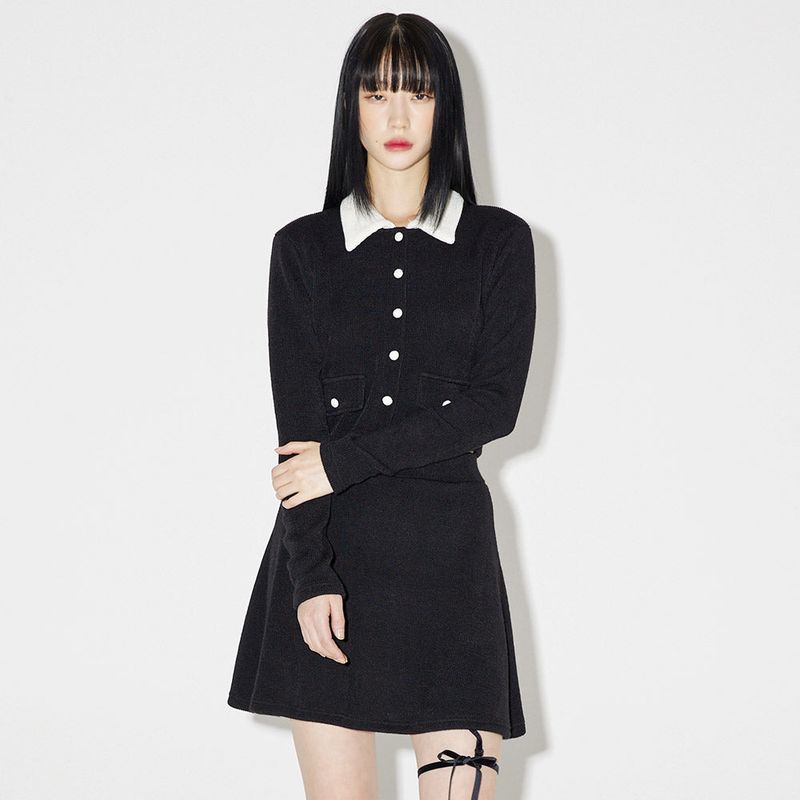 ヘイリーカラーニットカーディガン / Haley Collar Knit Cardigan [BLACK]