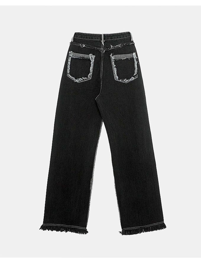 Double Side Seam Cutting Denim Pants