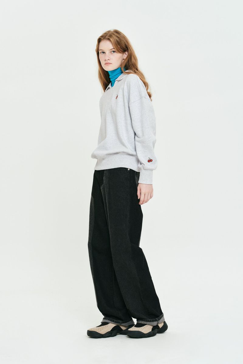 CHERRY OPEN COLLAR SWEATSHIRT [MELANGE GRAY]