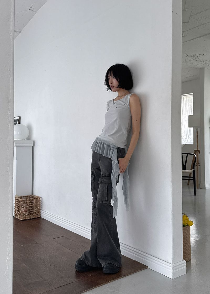 LOW GREY CARGO BOOTS CUT DENIM