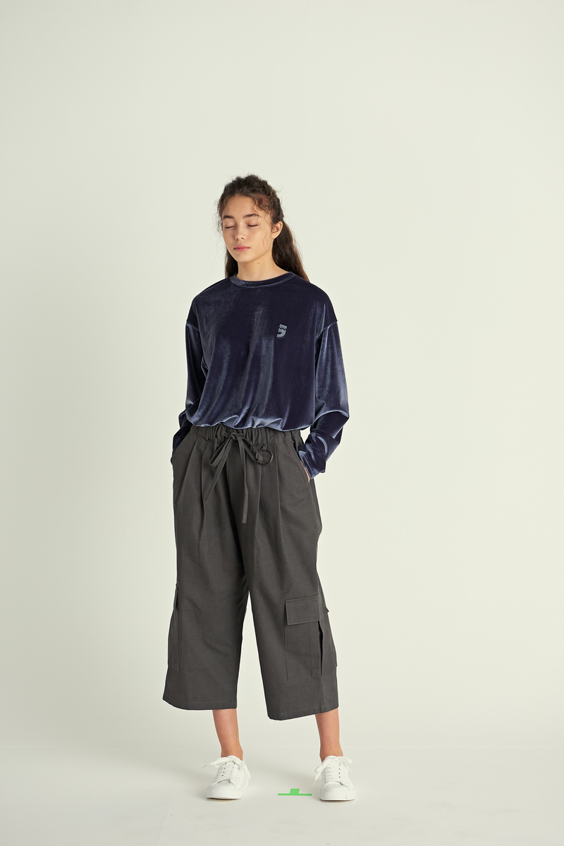DROP-SHOULDER VELVET TEE (Charcoal)
