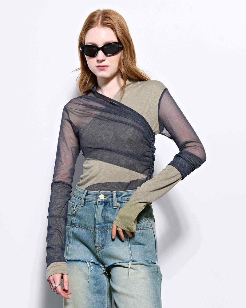Layered Long Sleeve Top _ Khaki