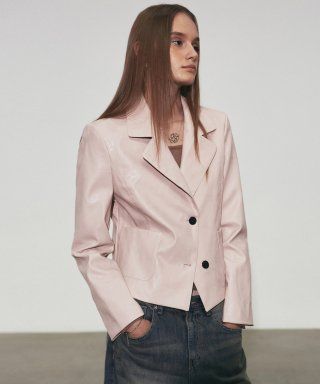 MINIMAL SHORT LEATHER JACKET_BABY PINK