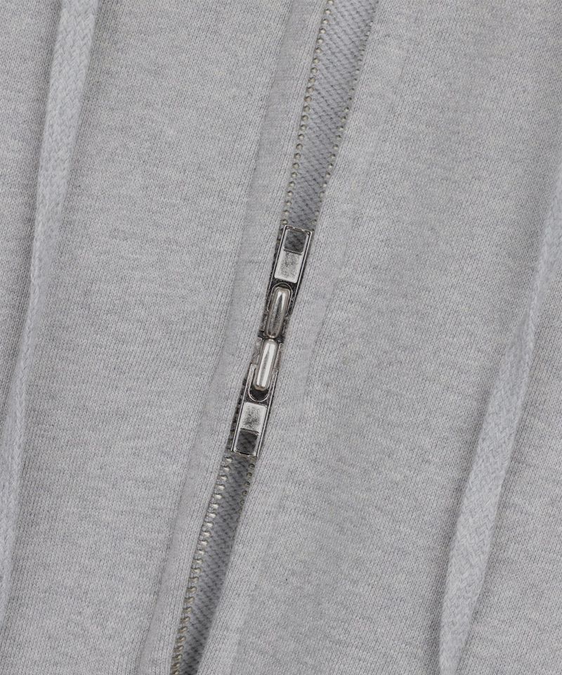 Lettering Embroidered Hoodie Zip-Up - Gray