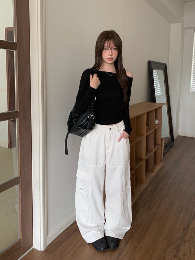 Clun Cut Wide String Cargo Pants