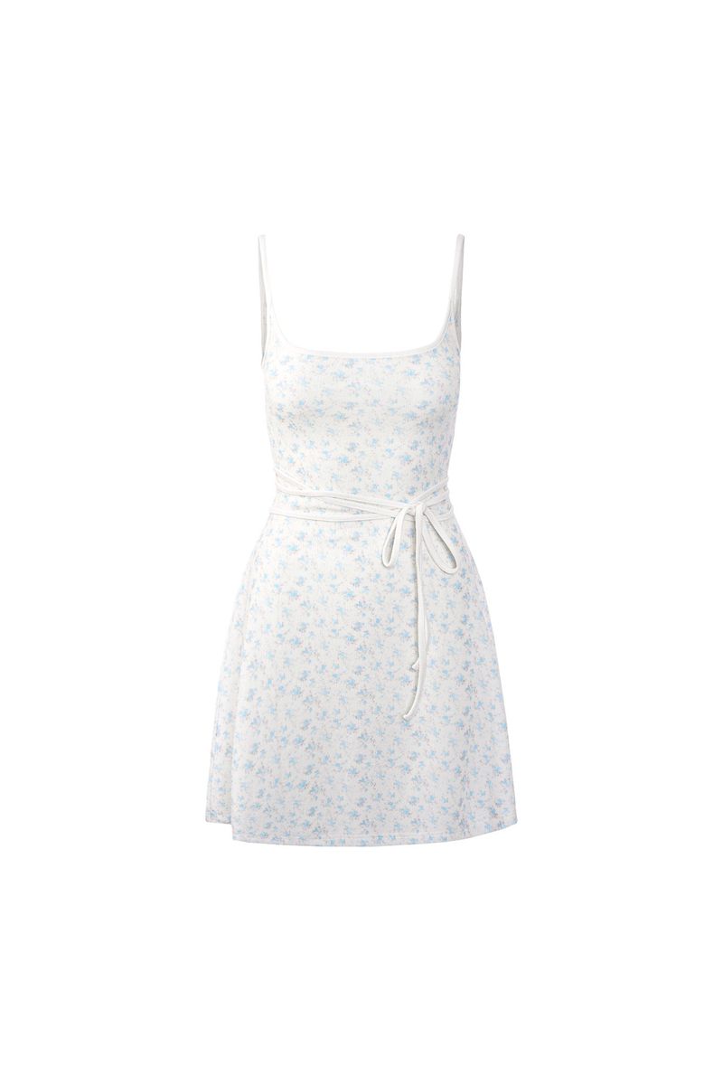 Flower strap mini dress(BLUE)