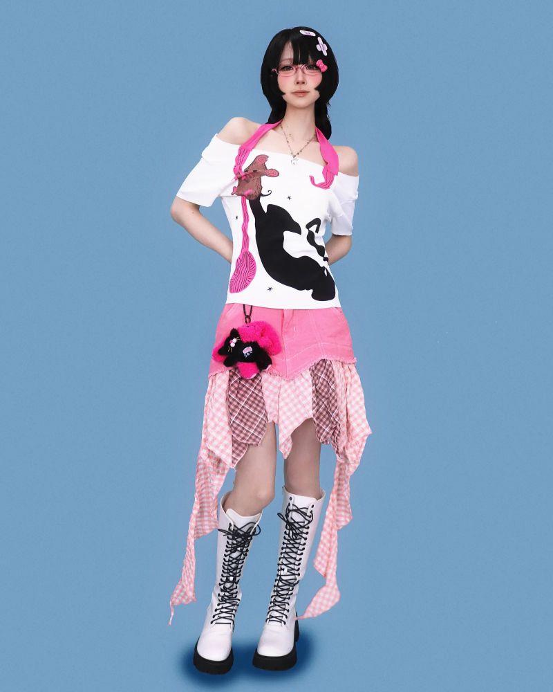 pink unbalanced ragged skirt