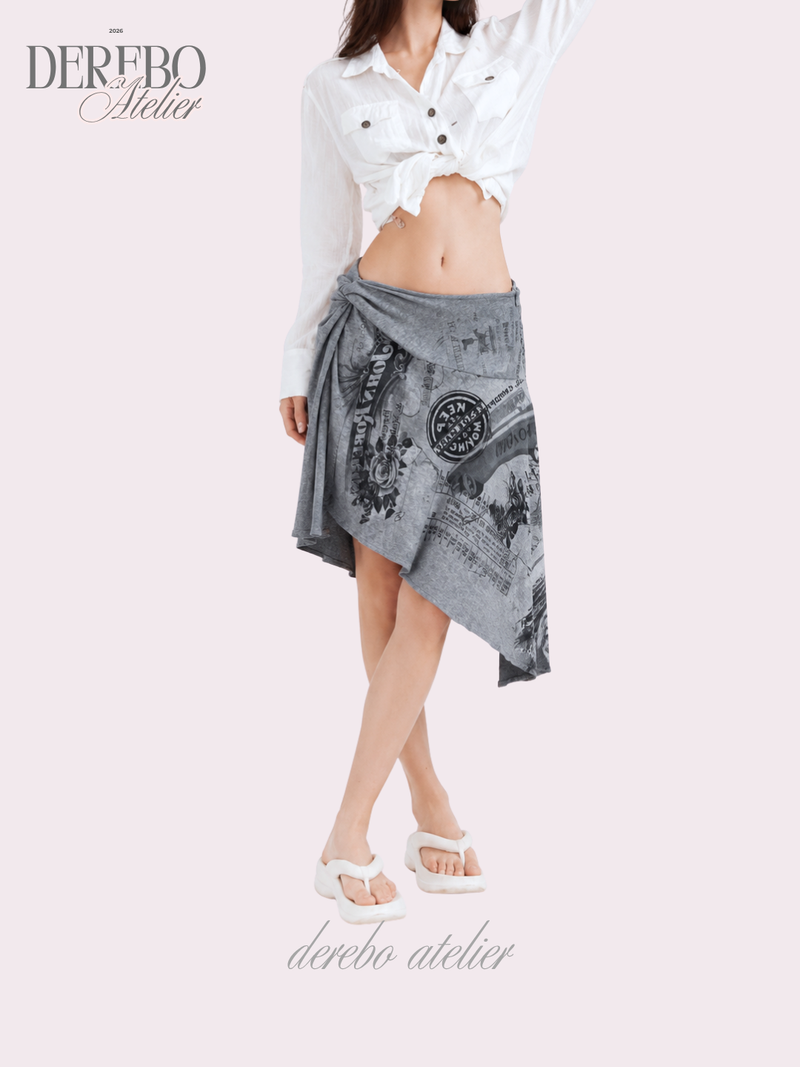 Gray Paper Unbalanced Midi Skirt