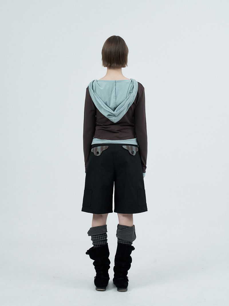 dot wrap layered hoodie / brown