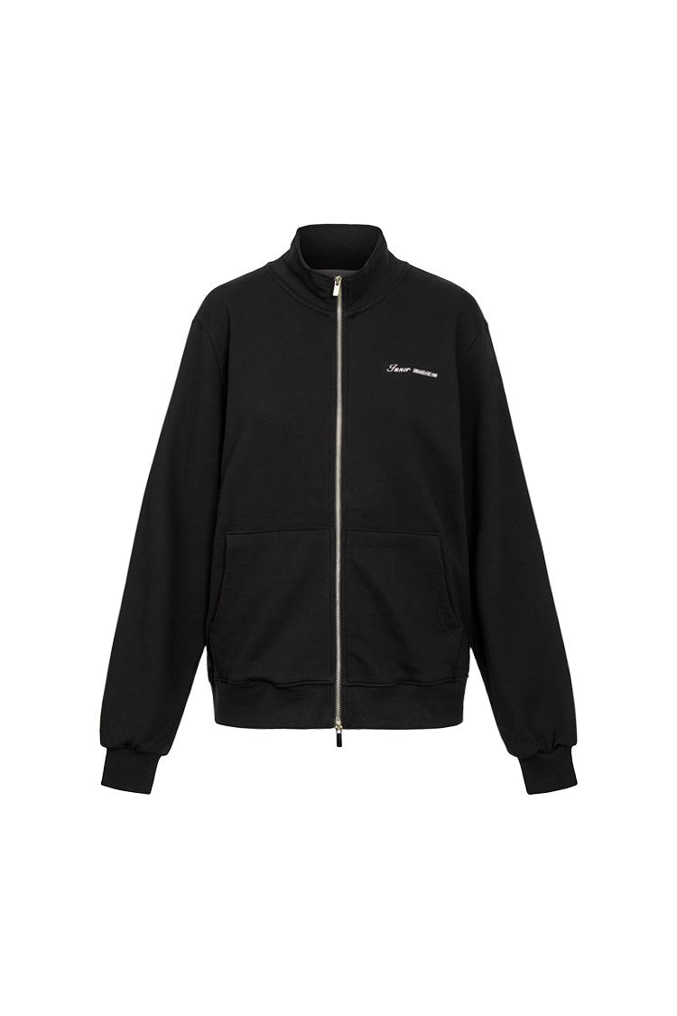 Lettering half neck two-way zip-up (BLACK)