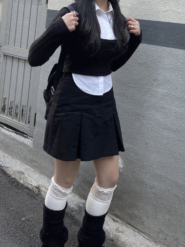 School Look Shirt Cardigan Layered Set