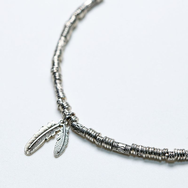 feather & antique silver beads necklace
