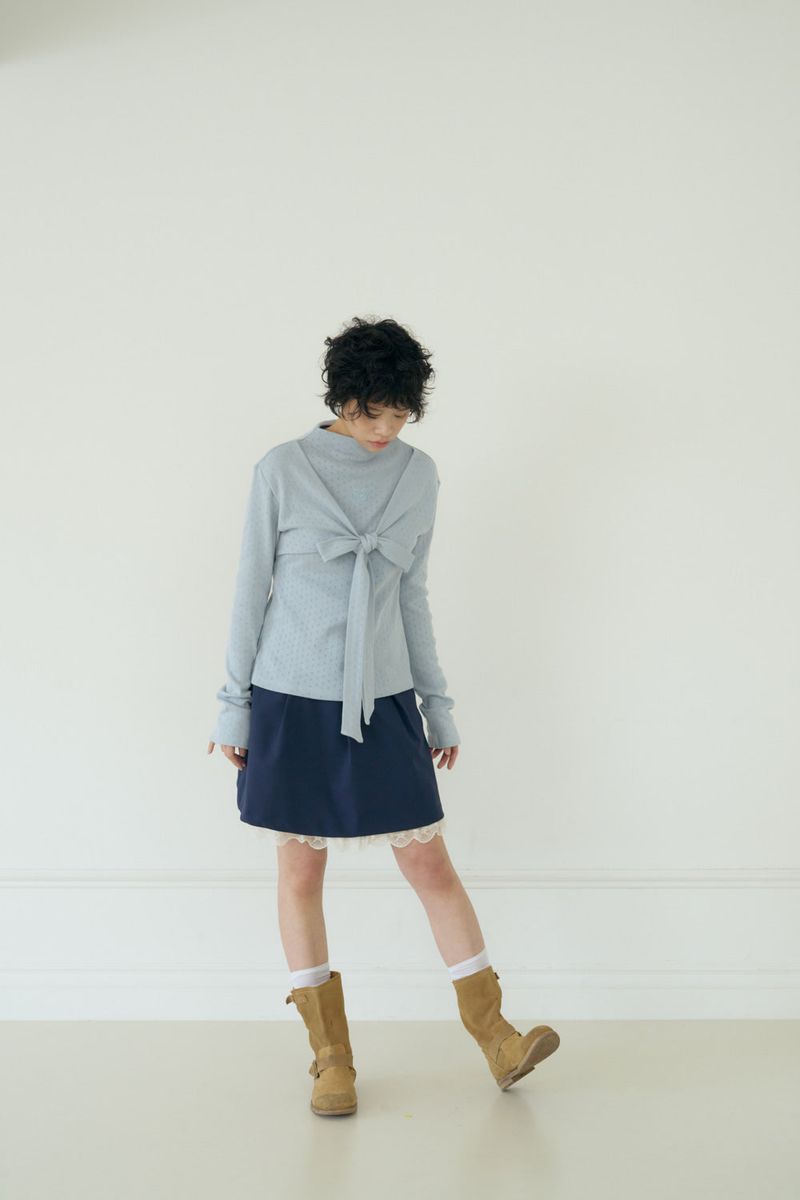 BOW MINI DOT LACE SKIRT (NAVY)