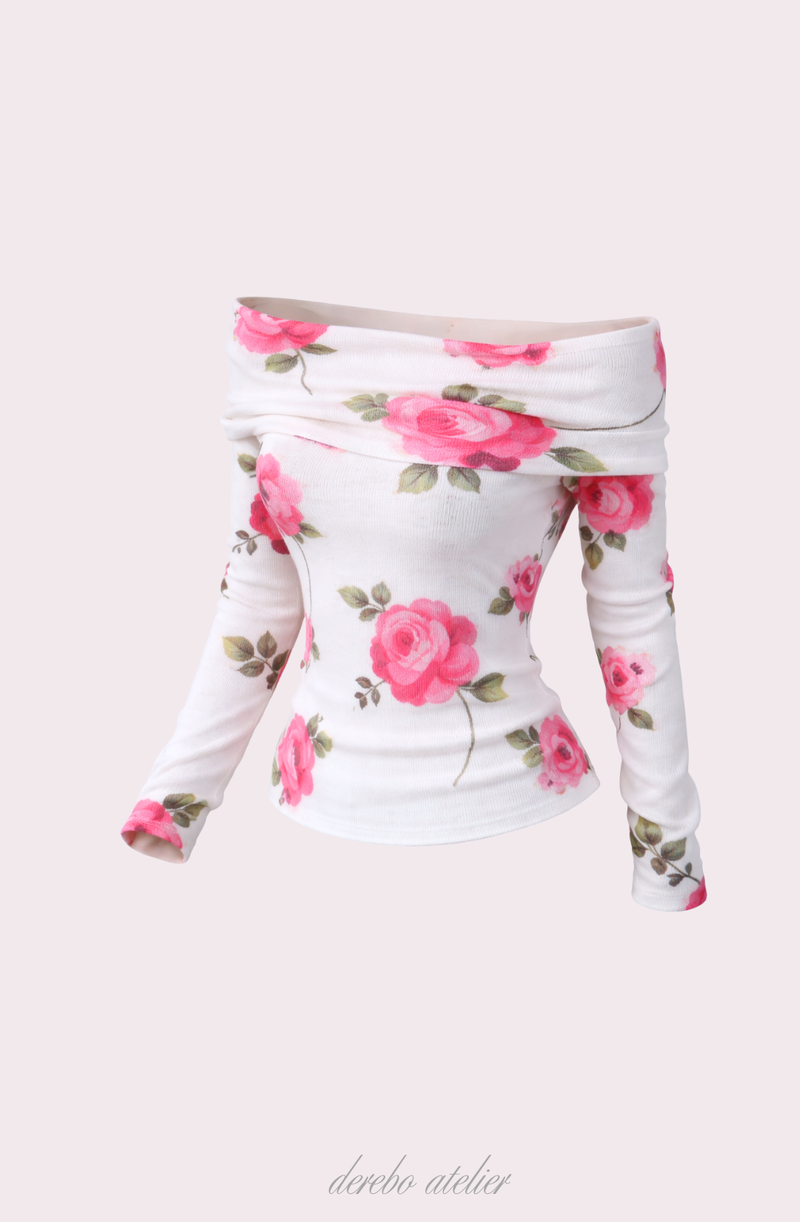 Pink rose off-shoulder long-sleeve top