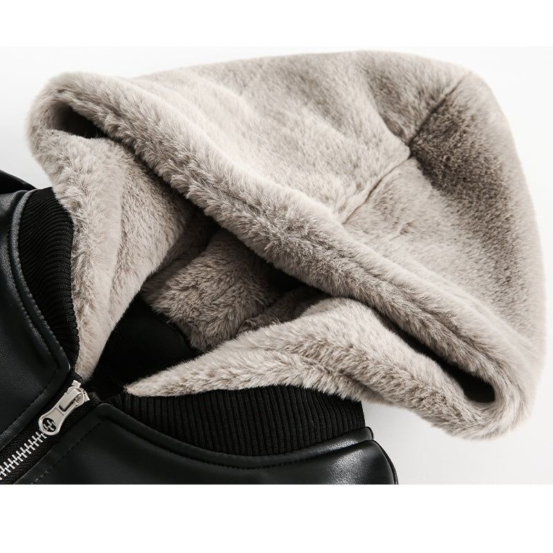 Black Fur Leather Quilted Jacket
