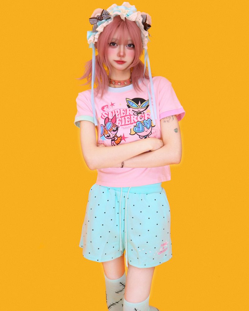 mint candy dot banding shorts