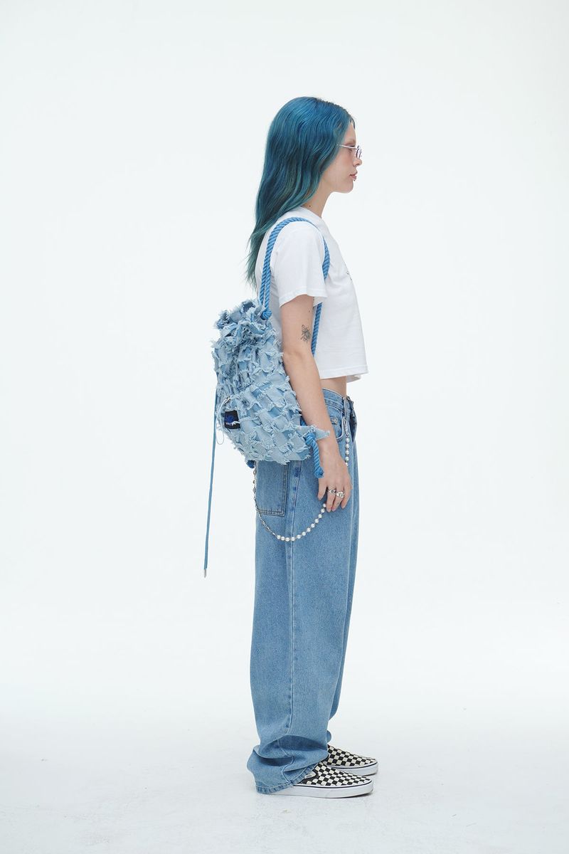 Checkerboard Denim Vagabond Bag Light Blue