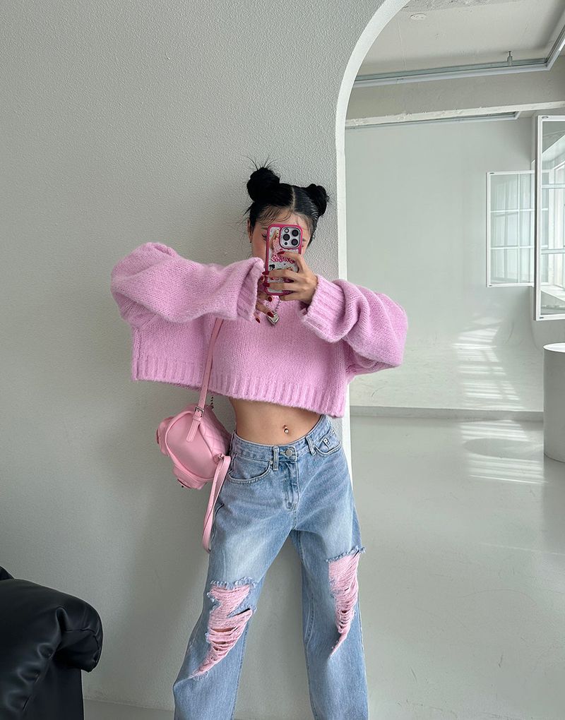 Salt wool cropped knitwear (pink)