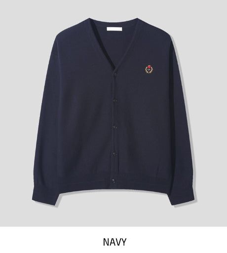 Clash waffle embroidery v-neck cardigan