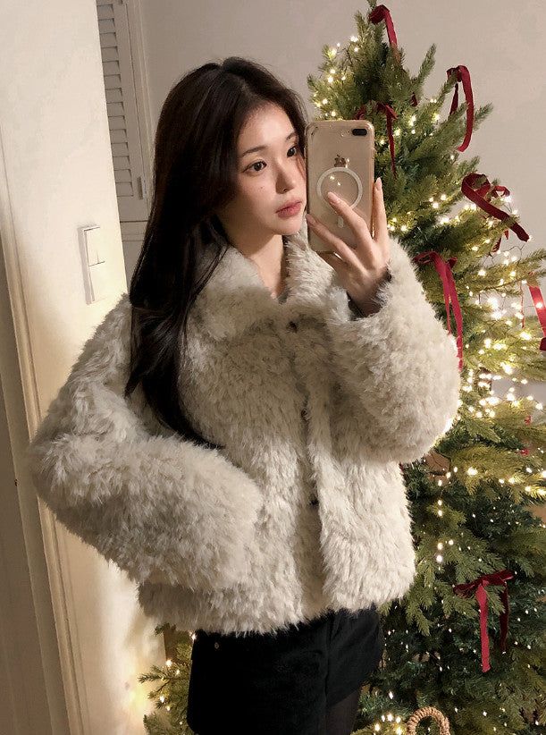 #Wish Collar Crop Fur Jacket (4color)