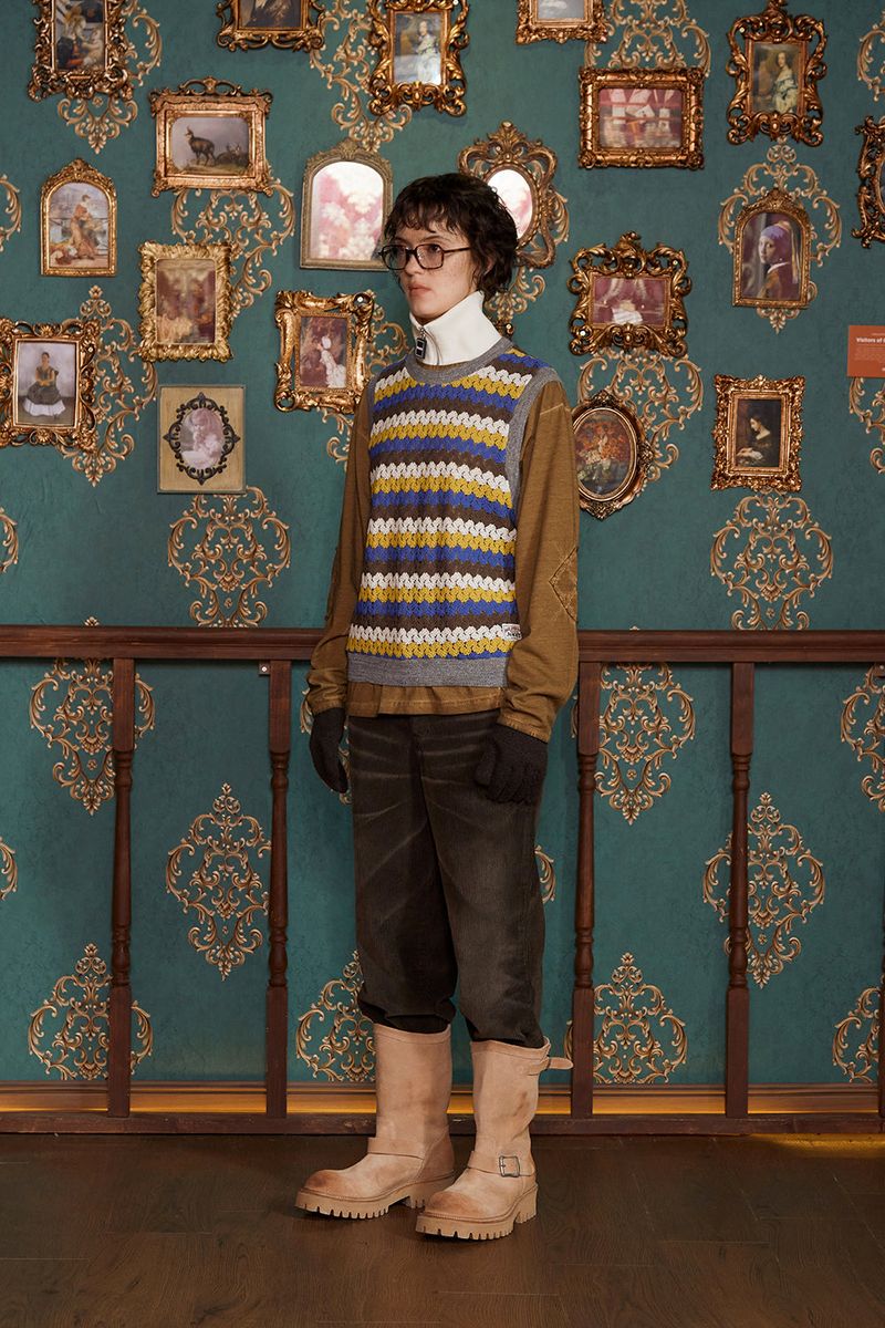 STRIPE CROCHET KNIT VEST / YELLOW