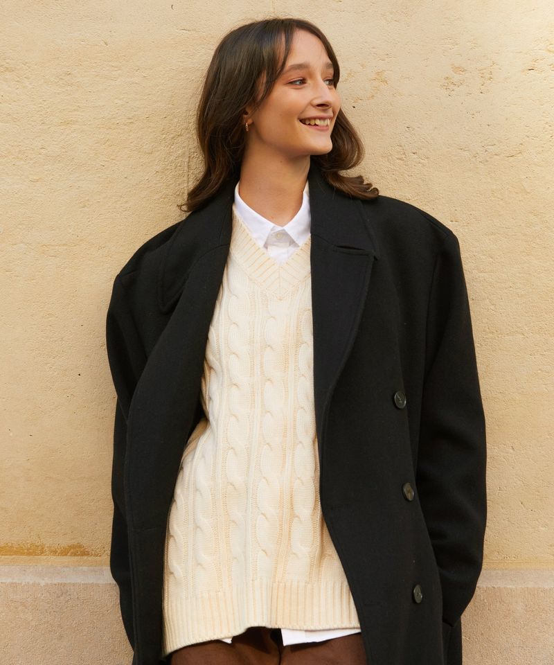 RCH wool blended oversized long coat black