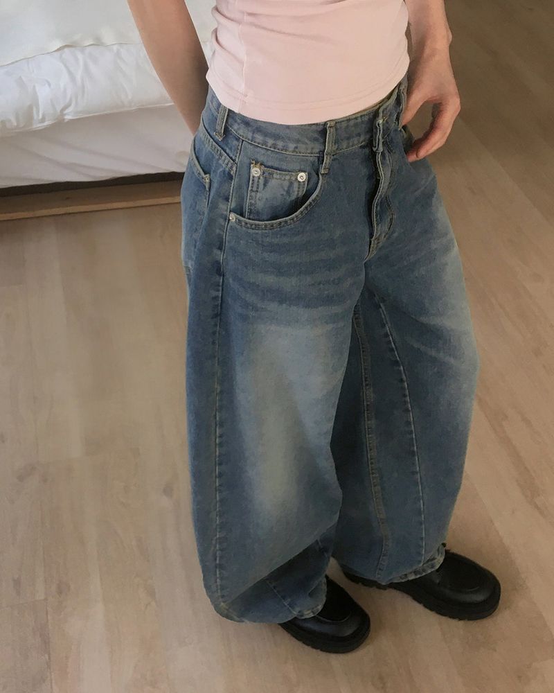 Kaol washed wide balloon denim pants