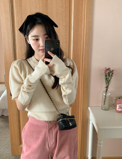 Mary Puff Short Sleeve Knit + Arm Warmer Set (4color)