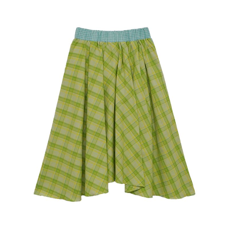Check Tie Skirt (yellowish green)