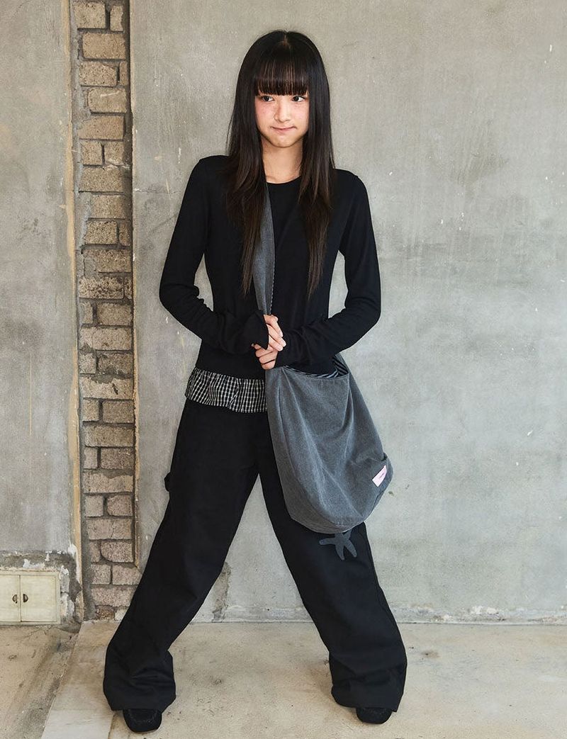 CHECK LAYERED LONG SLEEVE - BLACK