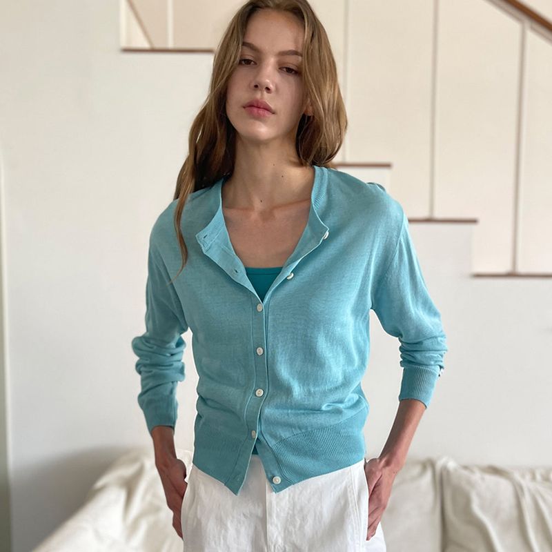 RAVEROUS（レイバロス）の「Summer Linen Round Neck Cardigan_Aqua Blue（Tops）」
