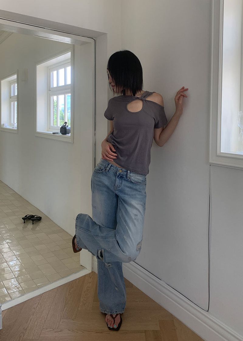DAMAGE STRAIGHT DENIM (S-L)