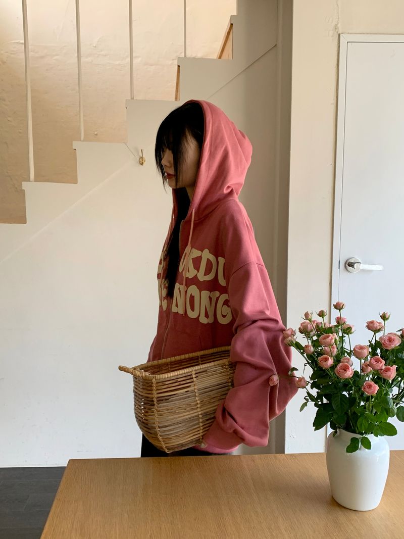 Before overfit lettering two-way hooded zip-up