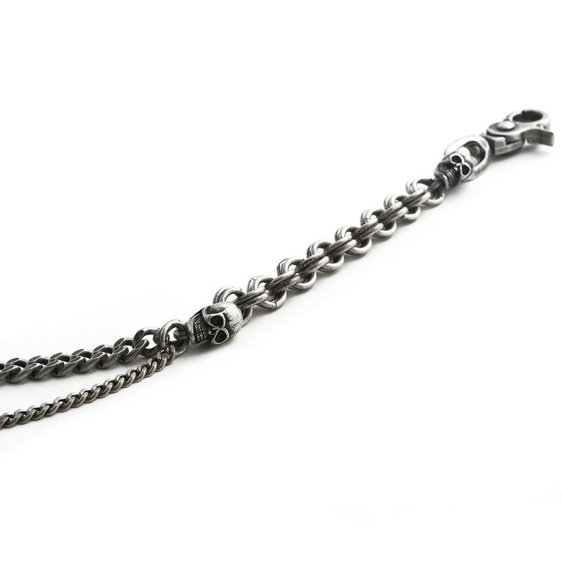 SVC-516 Antique Silver 2-Stripe Skull Fashion Pants Chain