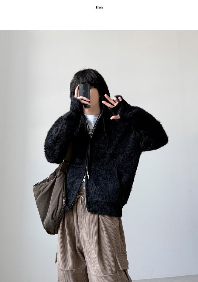 YOURNUS（ユアナス）の「Shaggy Angora Knit Zip-Up（Tops）」