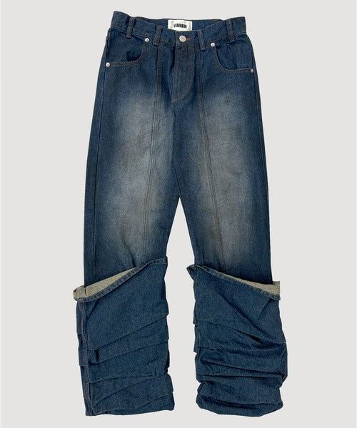 OVERLAP TUCK DENIM PANTS